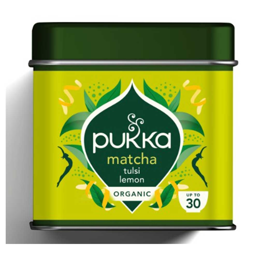 Organic Matcha Tulsi Lemon powder - tin Pukka 6x30g Organic Matcha Tulsi Lemon powder - tin Pukka 6x30g