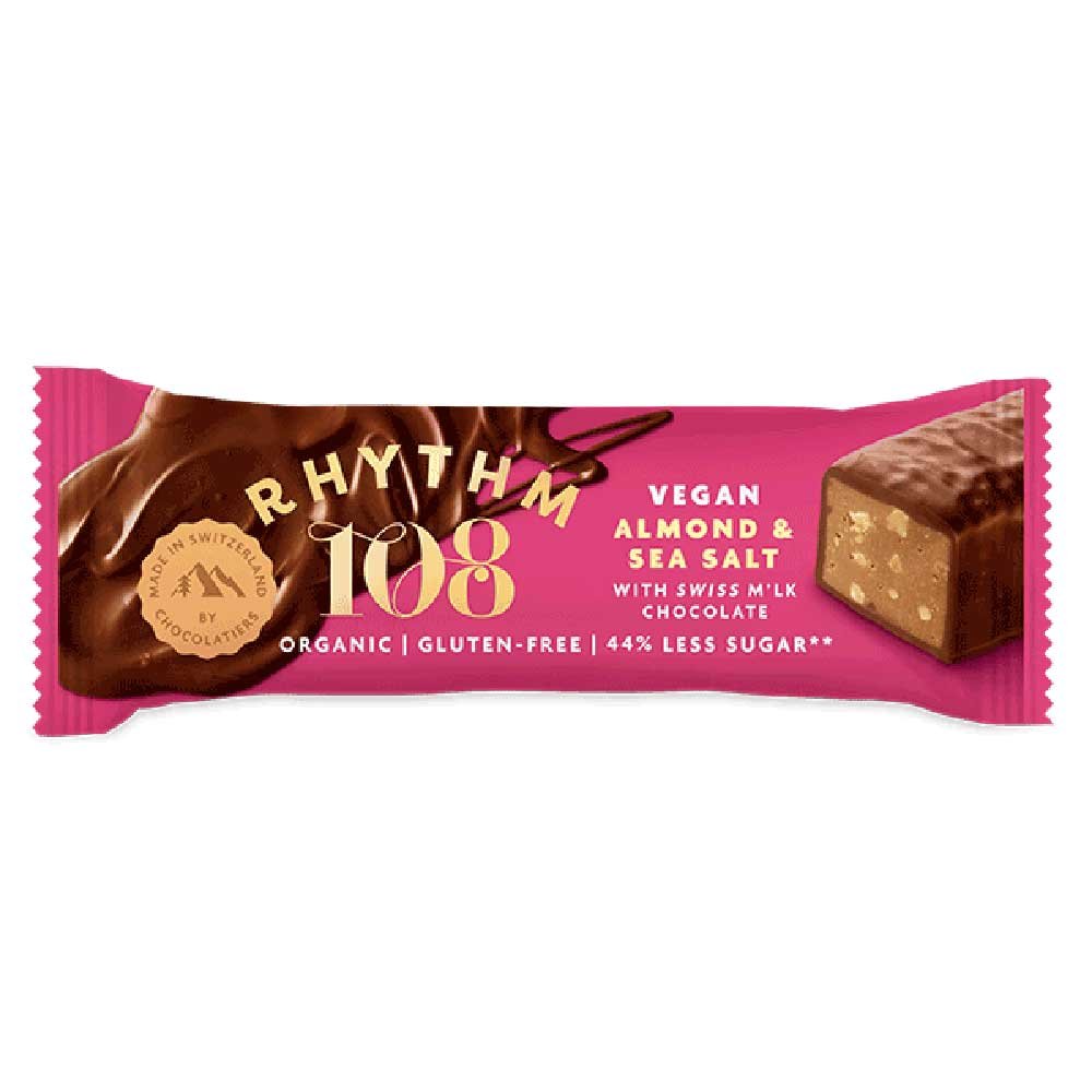 Organic Almond & Sea Salt M'lk Chocolate Bar Rhythm 108 33g Organic Almond & Sea Salt M'lk Chocolate Bar Rhythm 108 33g