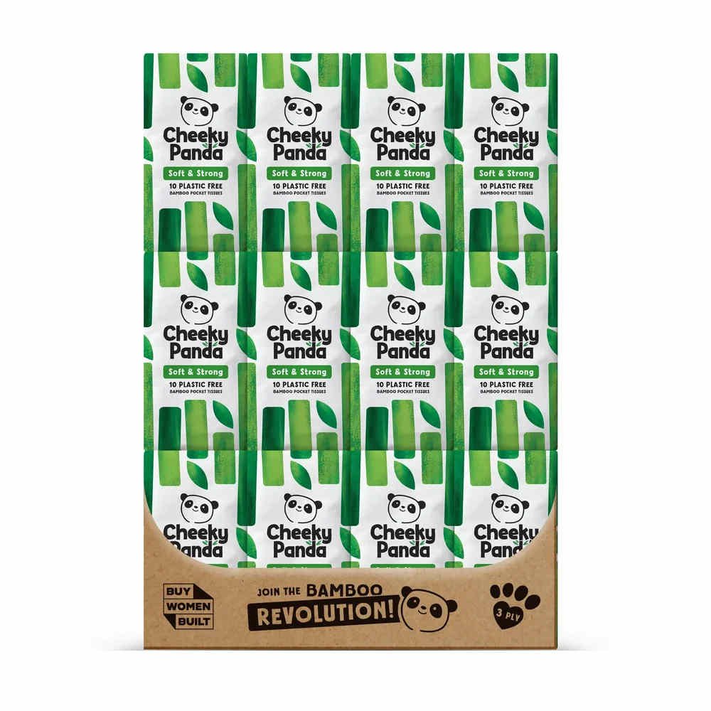 Pocket Tissues - paper wrapped Cheeky Panda 12x8x10 Pocket Tissues - paper wrapped Cheeky Panda 12x8x10
