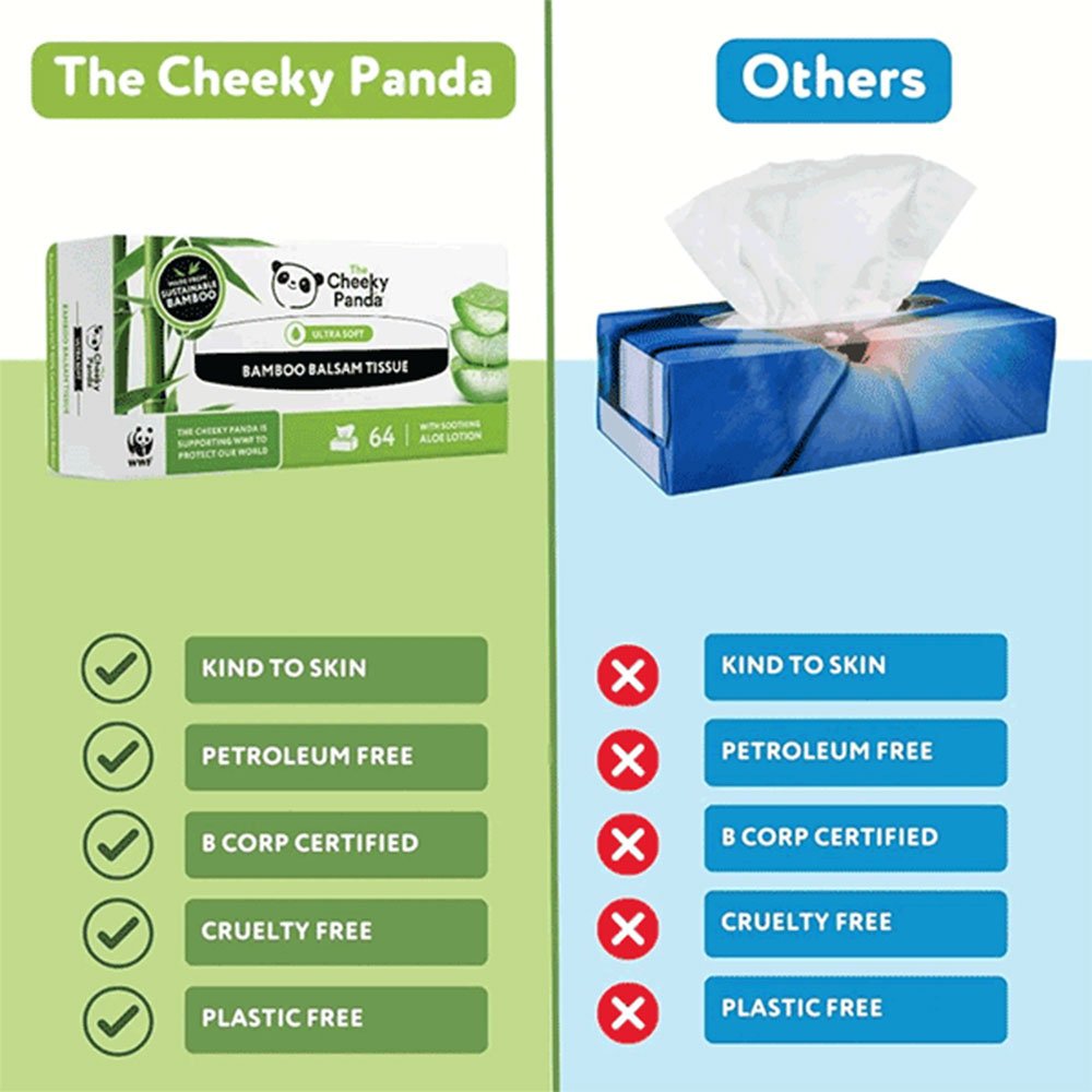 Flat Box Facial Tissues with Aloe - 64s Cheeky Panda 160g