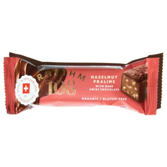 Organic Hazelnut Praline Dark Chocolate Bar Rhythm 108 15x33g Organic Hazelnut Praline Dark Chocolate Bar Rhythm 108 15x33g