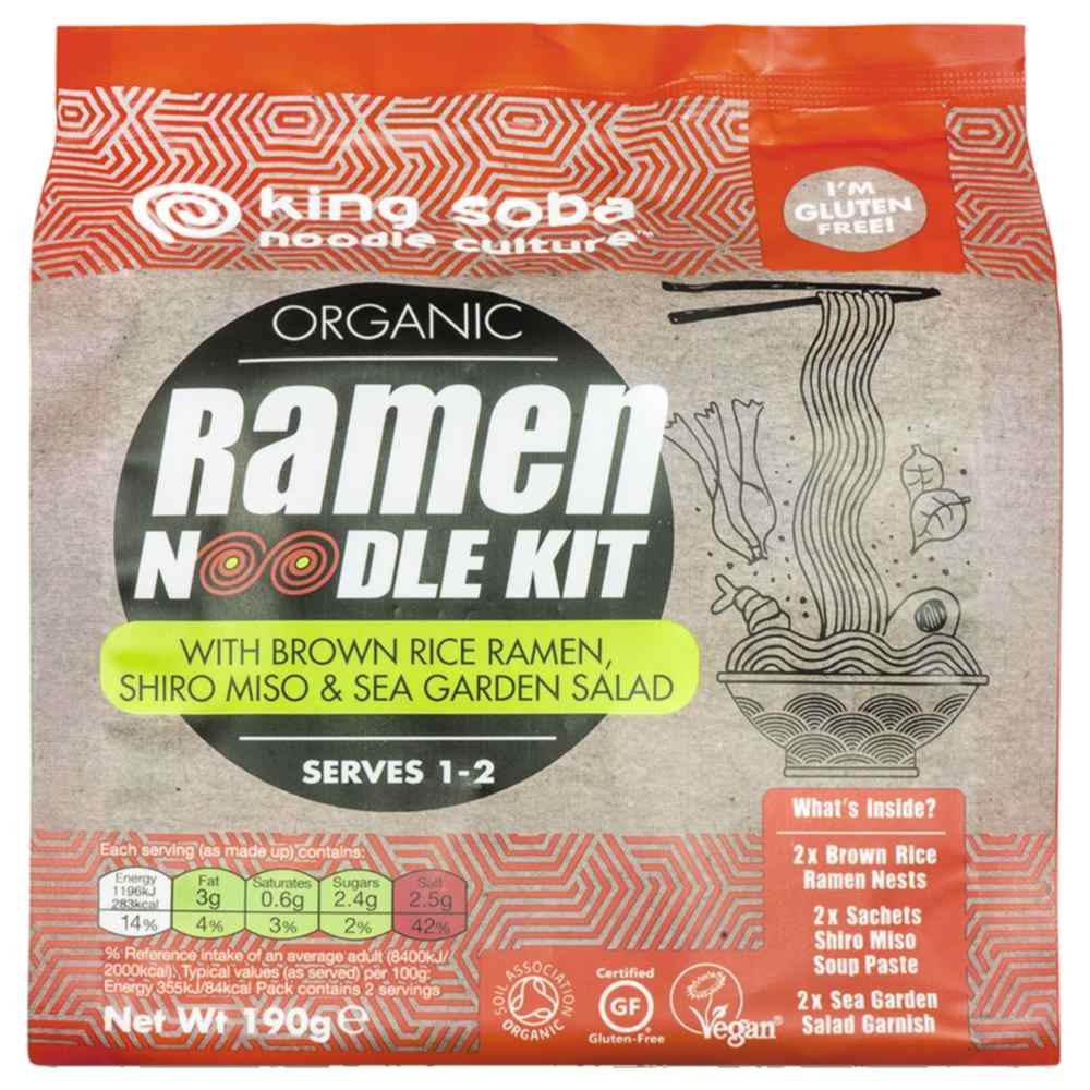 Organic Brown Rice Ramen Noodle Kit - Shiro Miso & Sea Garden Salad King Soba 6x190g Organic Brown Rice Ramen Noodle Kit - Shiro Miso & Sea Garden Salad King Soba 6x190g