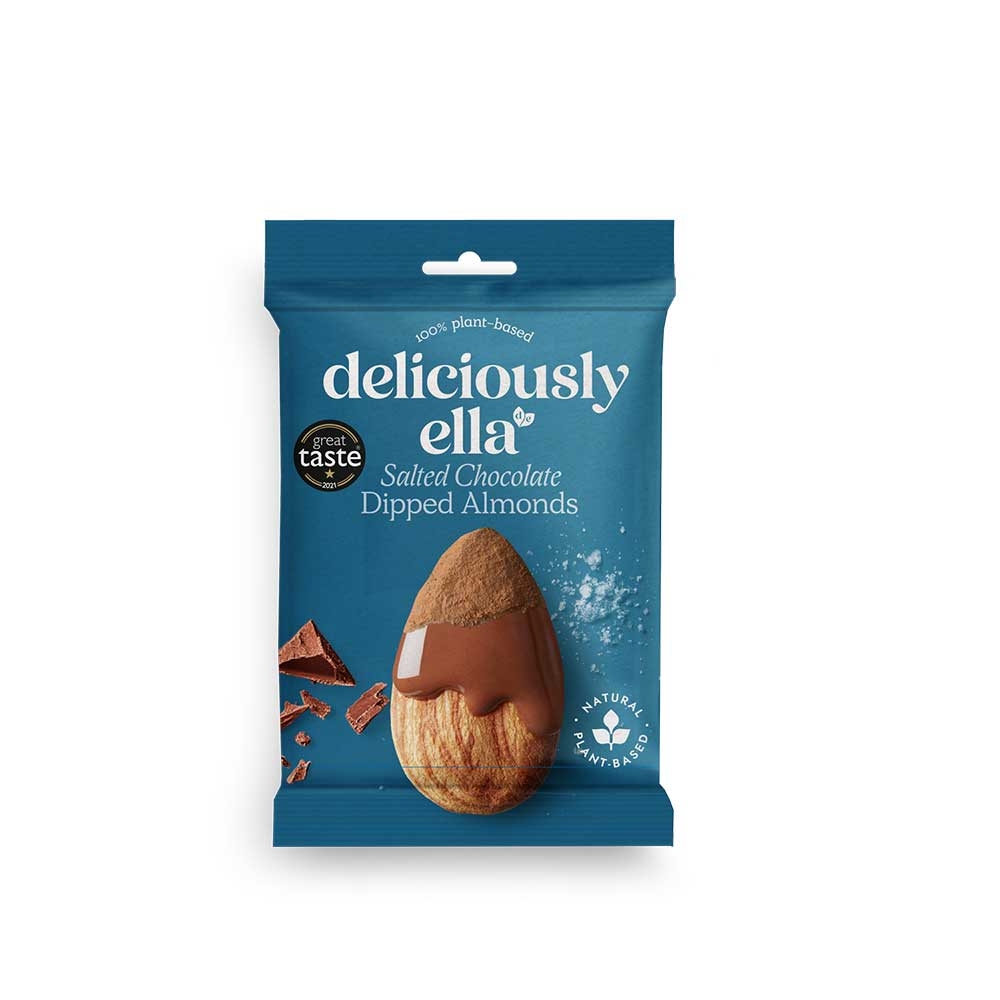 Salted Chocolate Dipped Almonds Deliciously Ella 12x27g Salted Chocolate Dipped Almonds Deliciously Ella 12x27g