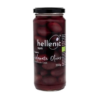 Organic Kalamata Olives in vinegar brine & olive oil Hellenic Sun 330g
