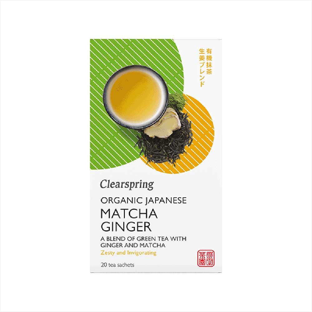 Organic Matcha Ginger Green Tea Bags Clearspring 20bgs