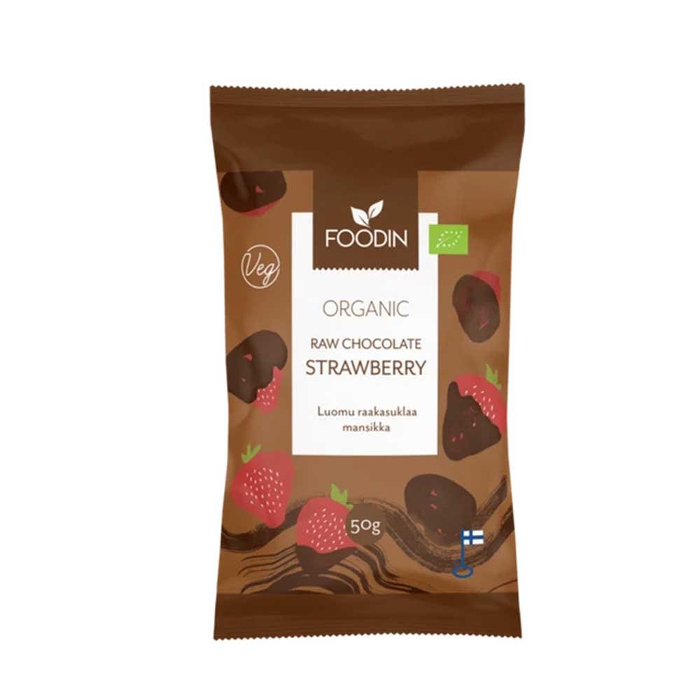Organic Raw Chocolate Coated Strawberry Foodin 8x50g Organic Raw Chocolate Coated Strawberry Foodin 8x50g