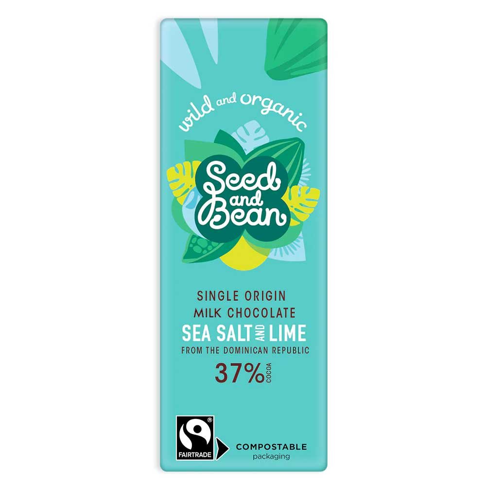 Organic Cornish Sea Salt & Lime Milk Choc Bar - 37% Seed & B Organic Cornish Sea Salt & Lime Milk Choc Bar - 37% Seed & B