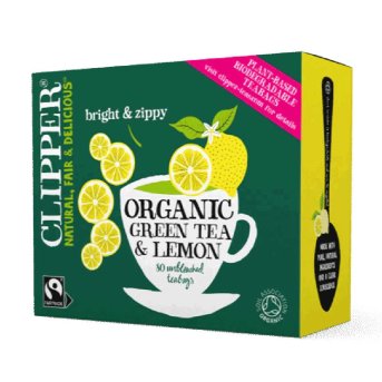 Organic Green Tea & Lemon Fairtrade Teabags - 80's Clipper 8 Organic Green Tea & Lemon Fairtrade Teabags - 80's Clipper 8