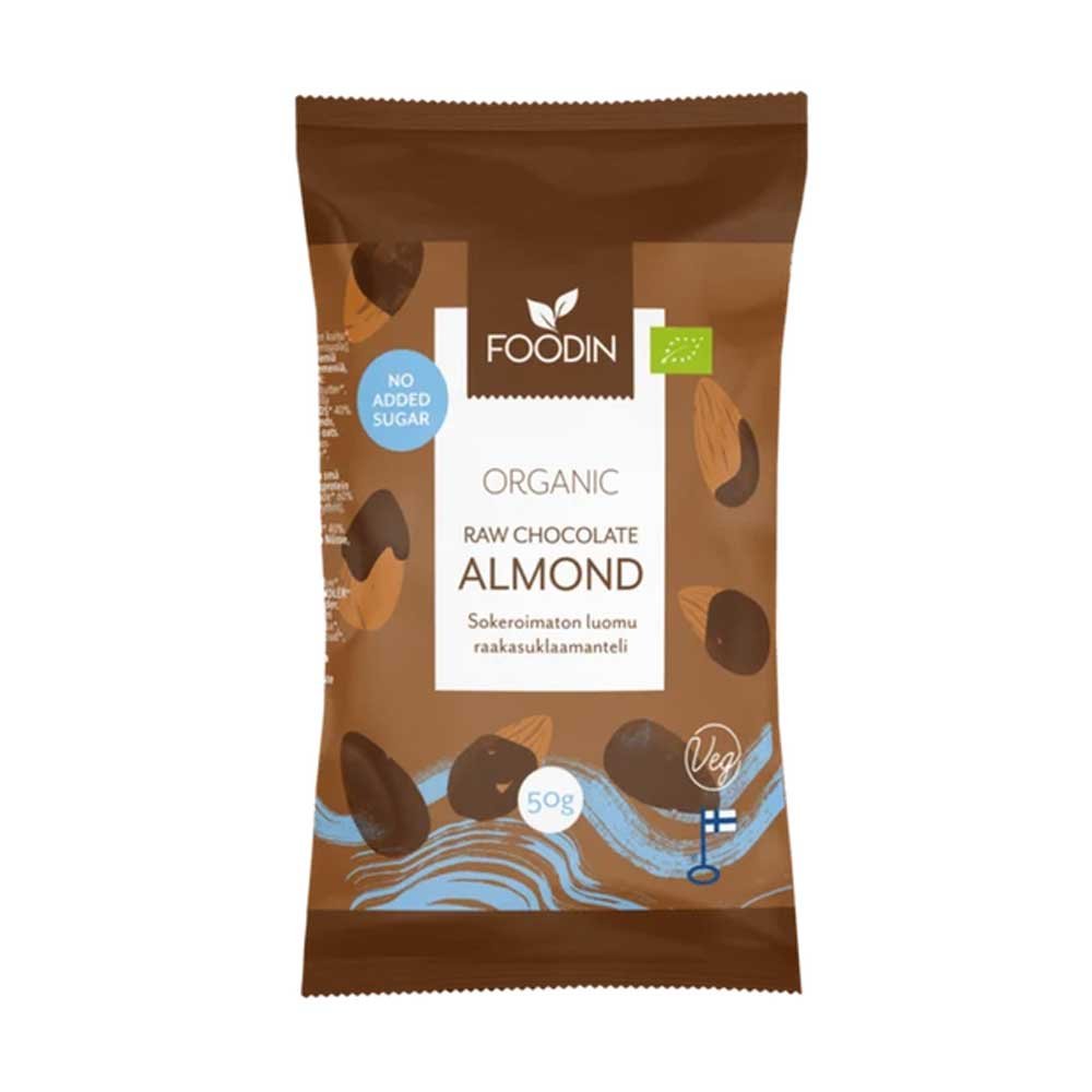 Organic Raw Chocolate No Added Sugar Almond Foodin 8x50g