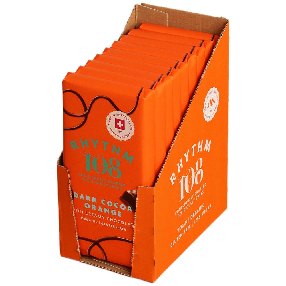 Organic Dark Cocoa Orange Filled M*lk Chocolate Tablet Rhythm 108 9x100g