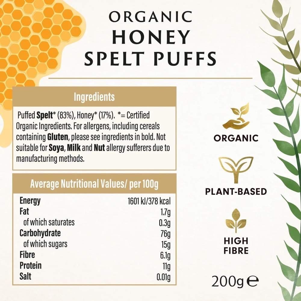 Organic Honey Spelt Puffs Biona 7x200g Organic Honey Spelt Puffs Biona 7x200g