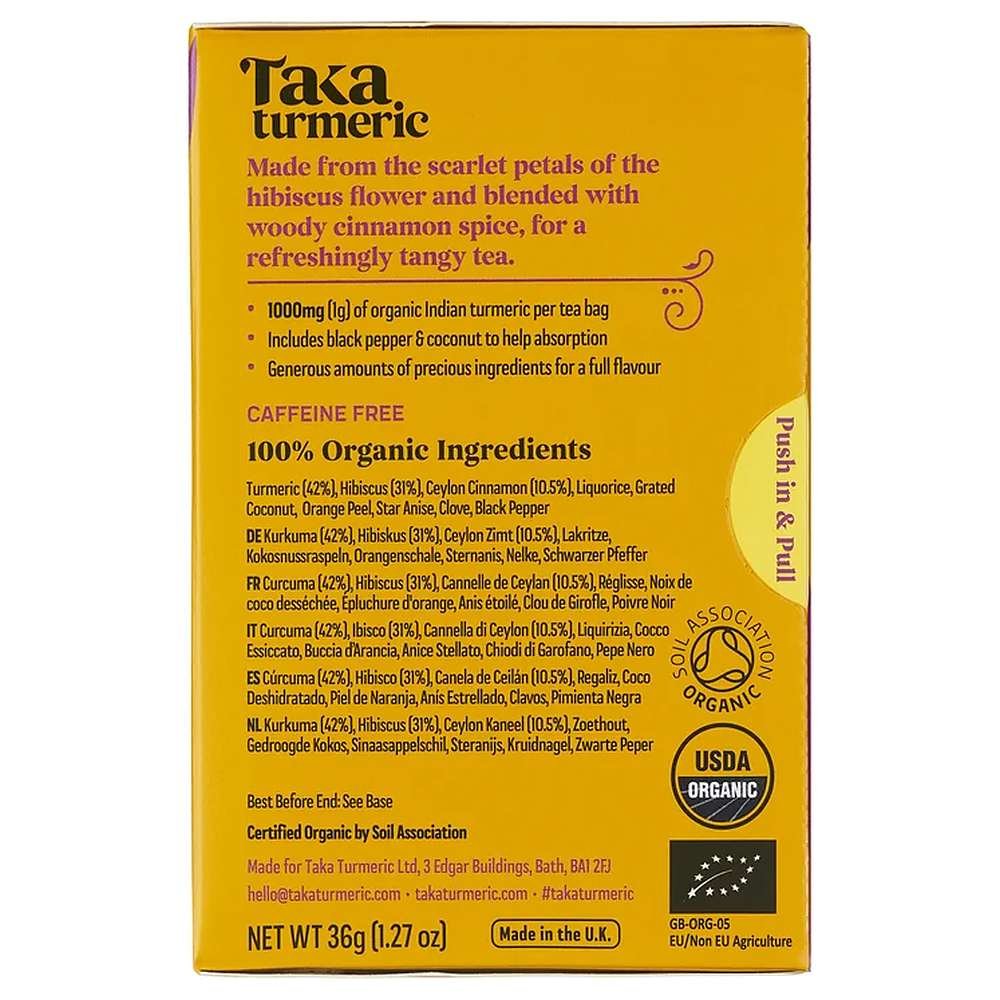 Organic Hibiscus Cinnamon Turmeric Tea Bags Taka Turmeric 4x15bags