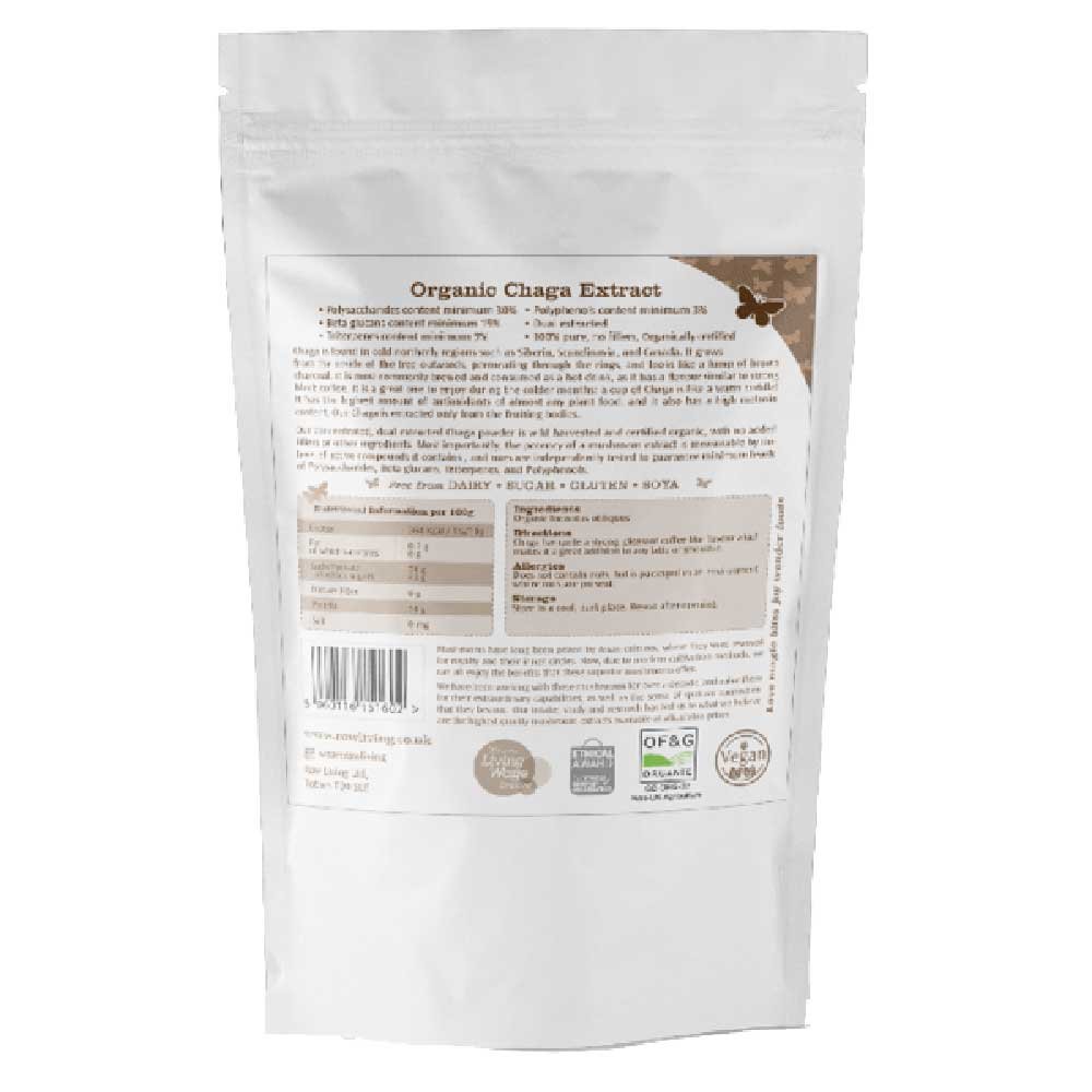 Organic Chaga Mushroom 10:1 Dual Extract - pouch Raw Living 