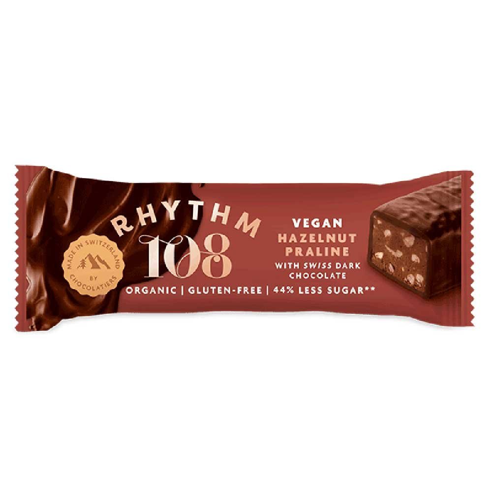Organic Hazelnut Praline Dark Chocolate Bar Rhythm 108 33g Organic Hazelnut Praline Dark Chocolate Bar Rhythm 108 33g