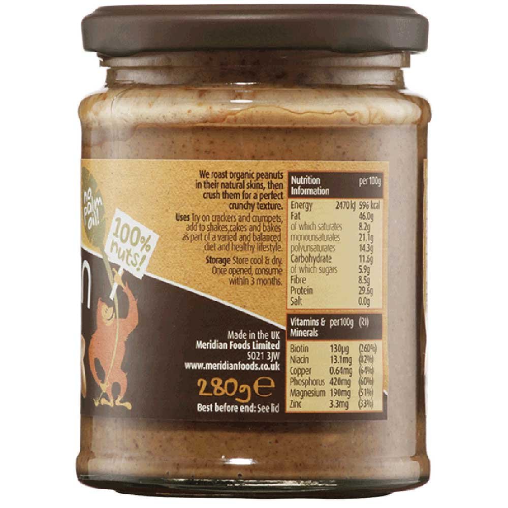 Organic Peanut Butter Crunchy 100% Meridian 280g