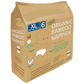Organic 6 - XL Bamboo Nappies (16+kg) Beaming Baby 20pack