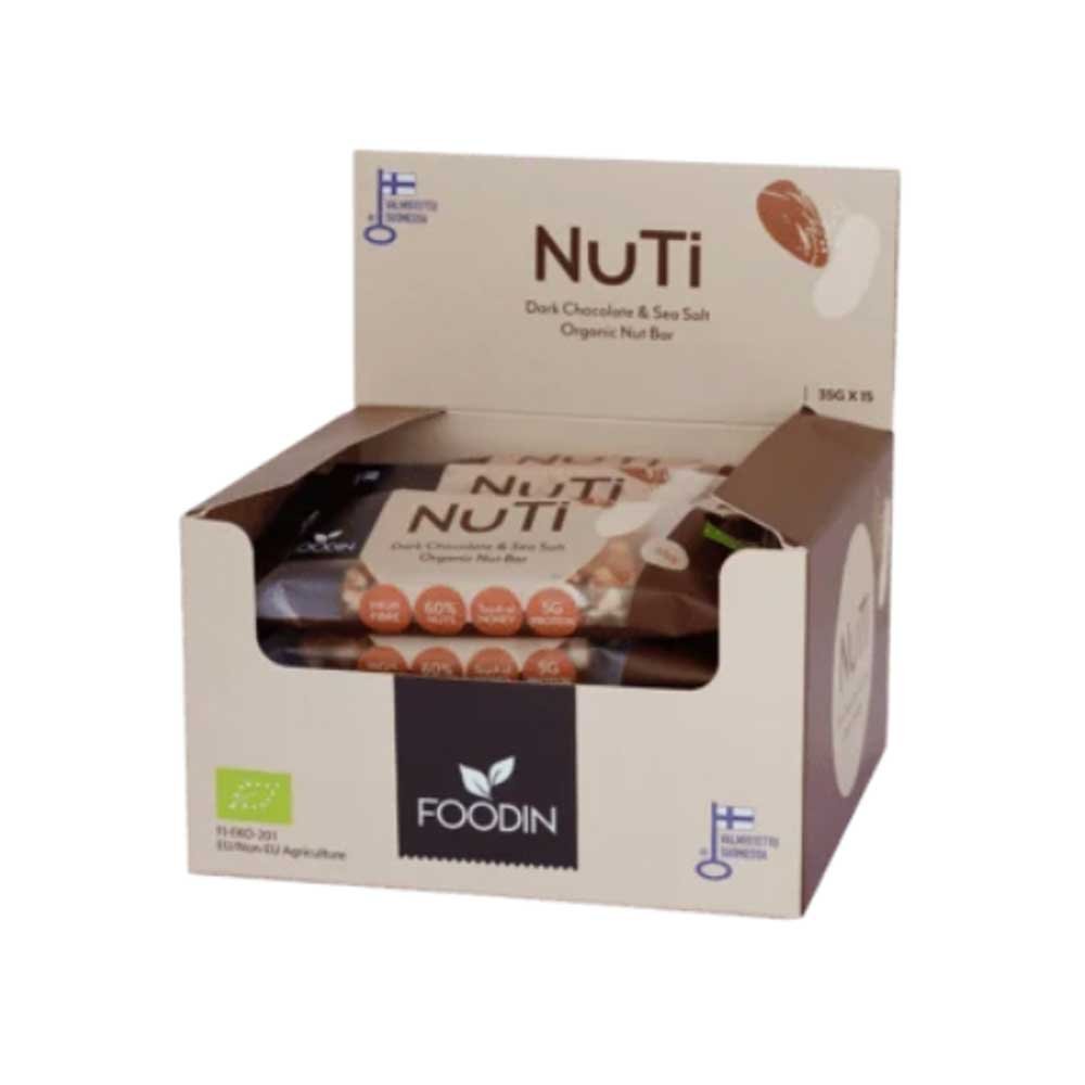 Organic NuTi Almond Dark Chocolate & Sea Salt Bar Foodin 15x35g Organic NuTi Almond Dark Chocolate & Sea Salt Bar Foodin 15x35g