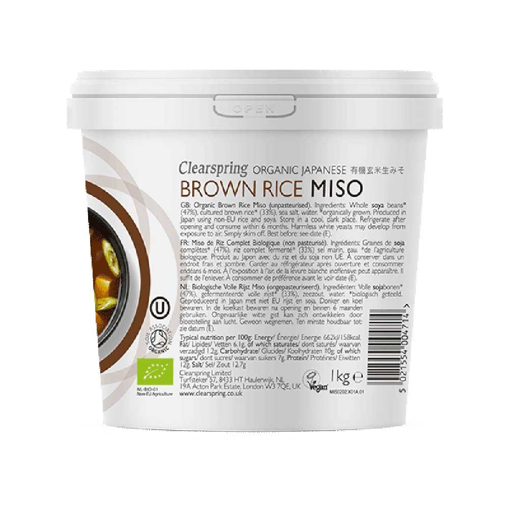 Organic 1kg Brown Rice Miso - unpasteurised - tub Clearsprin Organic 1kg Brown Rice Miso - unpasteurised - tub Clearsprin