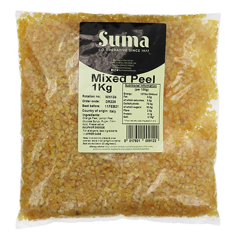 Candied Mixed Peel - contains SO2 - bag Suma 1kg Candied Mixed Peel - contains SO2 - bag Suma 1kg