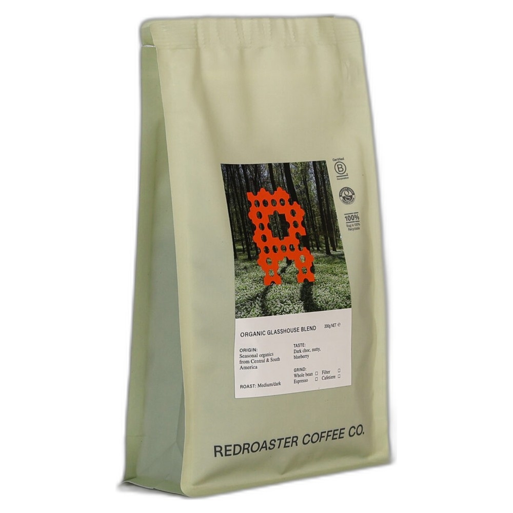 Organic Glasshouse - ziplock cafetière ground Red Roaster 6x200g