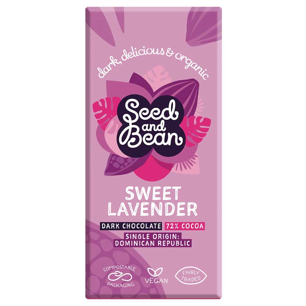 Organic Sweet Lavender Dark Chocolate Bar - 72% Seed & Bean 75g Organic Sweet Lavender Dark Chocolate Bar - 72% Seed & Bean 75g