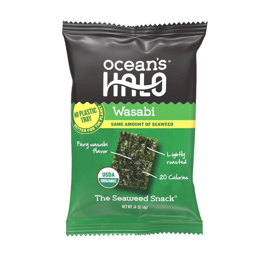 Organic Trayless Wasabi Seaweed Snack Ocean's Halo 4g