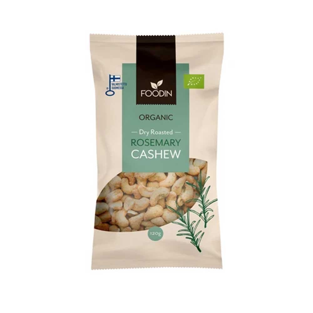 Organic Dry Roasted Rosemary Cashews with honey Foodin 7x120g