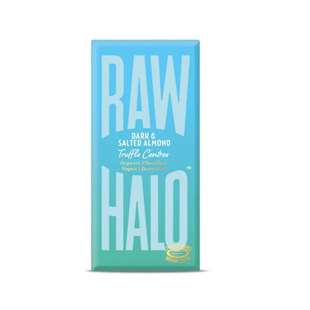 Organic Dark & Salted Almond Truffle Centre Bar Raw Halo 90g