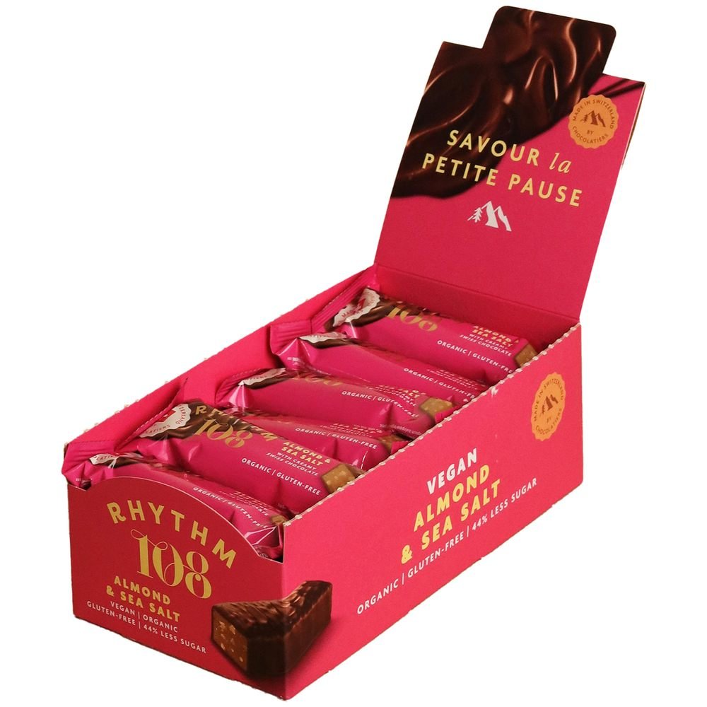 Organic Almond & Sea Salt M'lk Chocolate Bar Rhythm 108 15x33g Organic Almond & Sea Salt M'lk Chocolate Bar Rhythm 108 15x33g