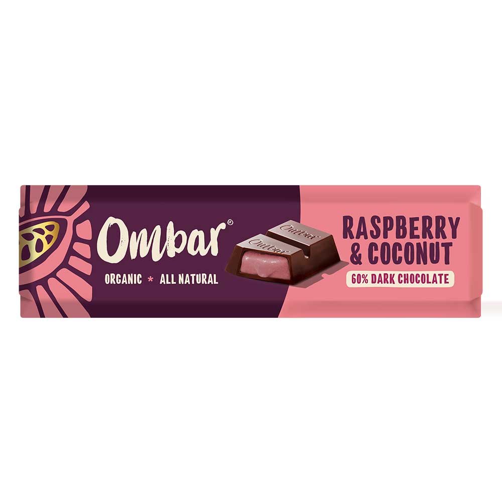 Organic Coco Raspberry Filled Chocolate bar Ombar 15x42g Organic Coco Raspberry Filled Chocolate bar Ombar 15x42g