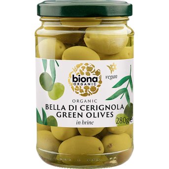Organic Bella Di Cerignola Green Olives in brine Biona 5x280g Organic Bella Di Cerignola Green Olives in brine Biona 5x280g
