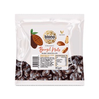 Organic Dark Chocolate covered Brazils Biona 12x80g Organic Dark Chocolate covered Brazils Biona 12x80g