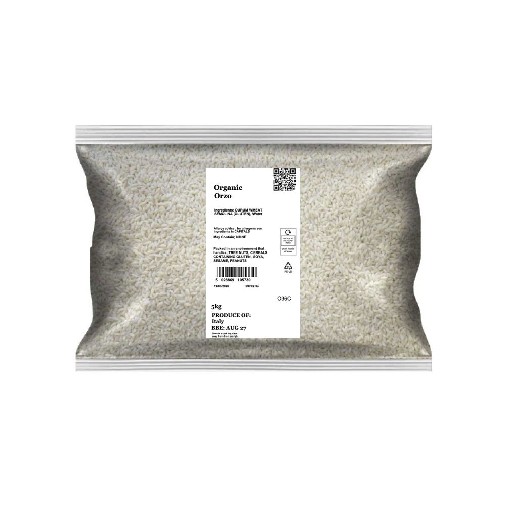 Organic Orzo - rice shape from durum wheat - white Infinity Bulk 25kg Organic Orzo - rice shape from durum wheat - white Infinity Bulk 25kg