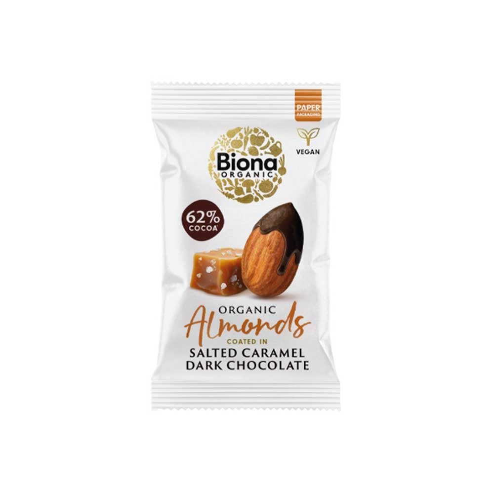 Organic Dark Chocolate Salted Caramel Almonds Biona 30g
