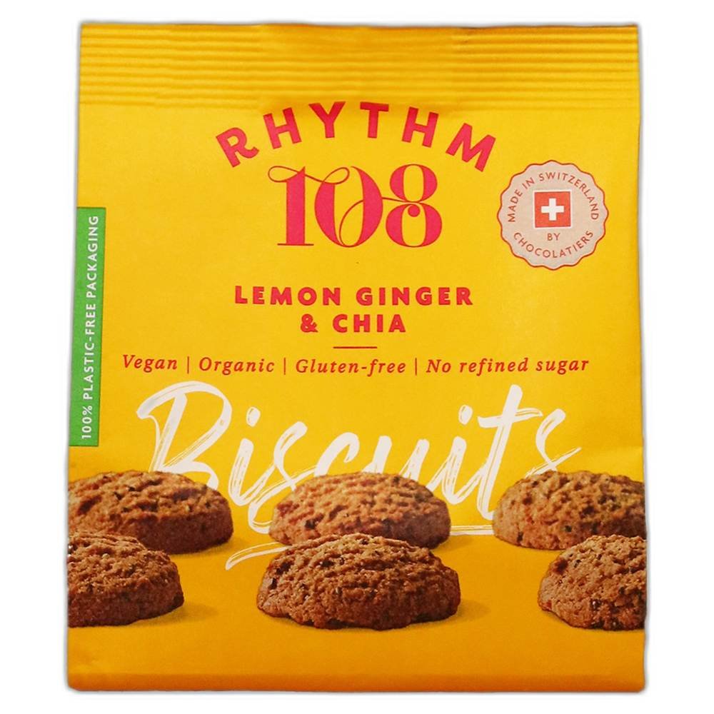 Organic Lemon Ginger & Chia Biscuit Share Bag Rhythm 108 8x135g Organic Lemon Ginger & Chia Biscuit Share Bag Rhythm 108 8x135g