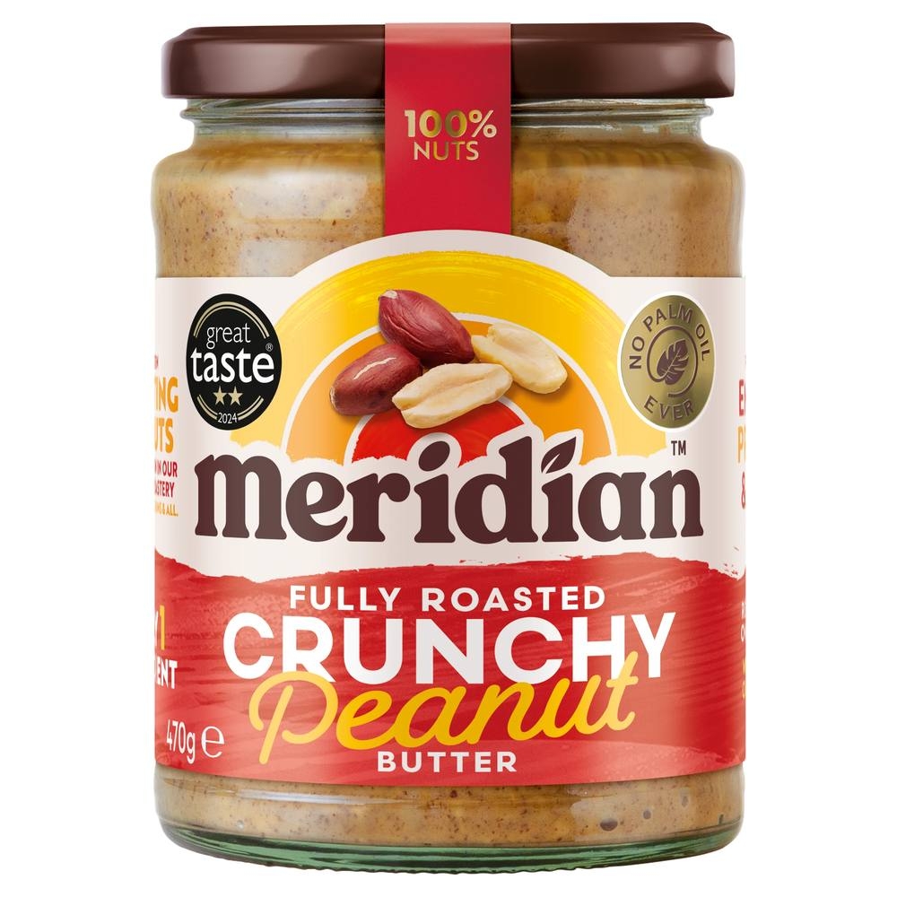 Peanut Butter Crunchy 100% - glass Meridian 6x470g Peanut Butter Crunchy 100% - glass Meridian 6x470g