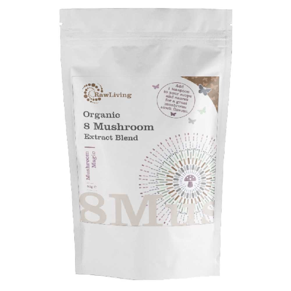 Organic 8 Mushroom 8:1 Extract Blend - pouch Raw Living 50g Organic 8 Mushroom 8:1 Extract Blend - pouch Raw Living 50g